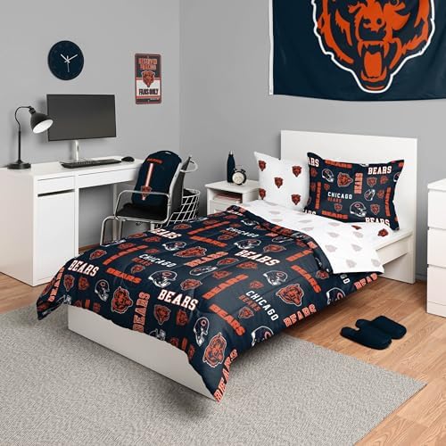 FOCO Chicago Bears NFL Team Color Bed In a Bag Comforter Bedding 5 Piece Twin Set