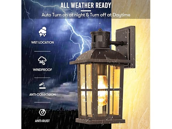 13in Motion Sensor Porch Light, Anti-Rust 100% Aluminum Dusk (Open Box)