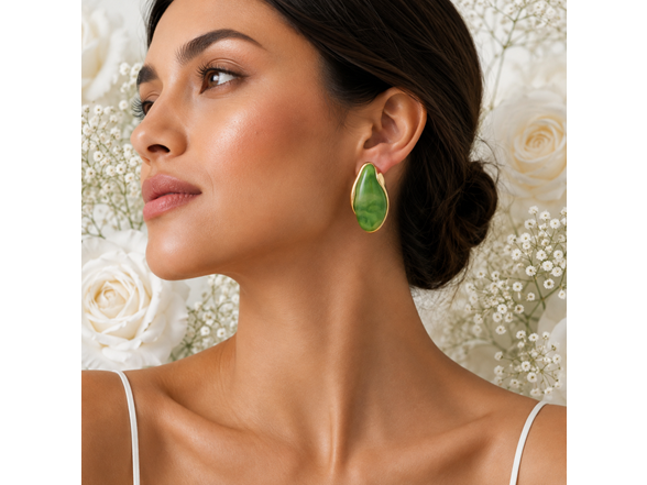 18K Gold Green Resin Stud Earrings