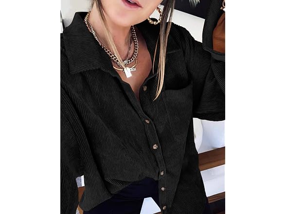 Saslax Women (XXL) Corduroy Shirt Long Up V Jacket