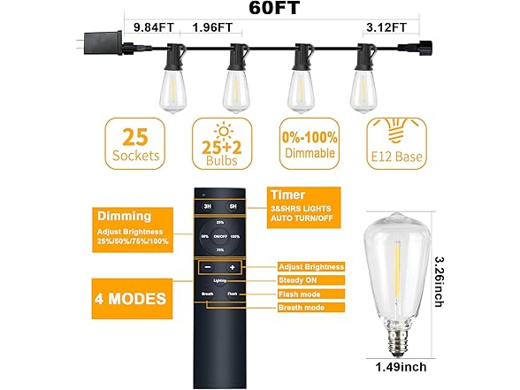 ShineU 60FT LED String Lights
