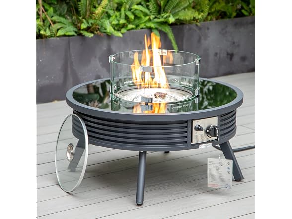 LeisureMod Walbrooke Modern Outdoor Round Fire Pit Table Black