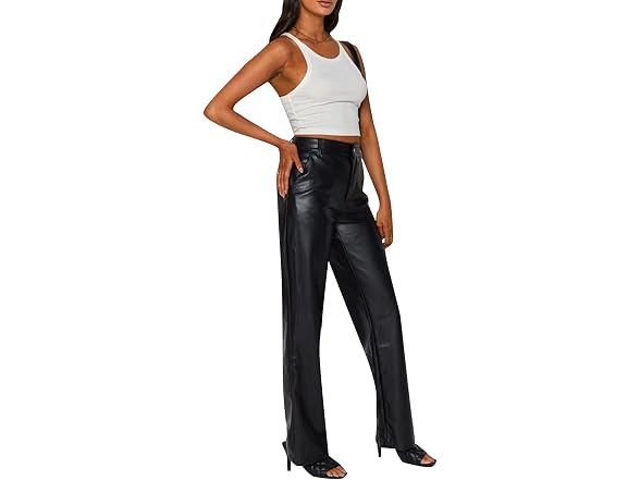 Heziowyun Women Faux Leather Pants Solid High Pant
