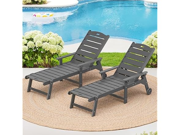 LUE BONA Set of 2 Dark Grey Chaise Lounge Chairs