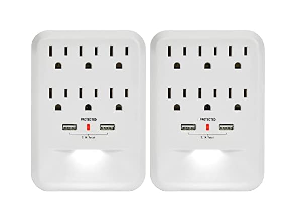 Clear Power 2pk 6-Outlet 600 Joule Surge Protector