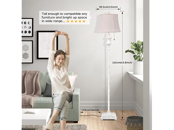 Rustic Vintage White Floor Lamp 64inch