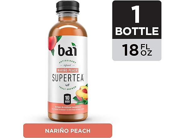 1CT Bai Narino Peach Tea, Antioxidant Infused Tea 18 oz