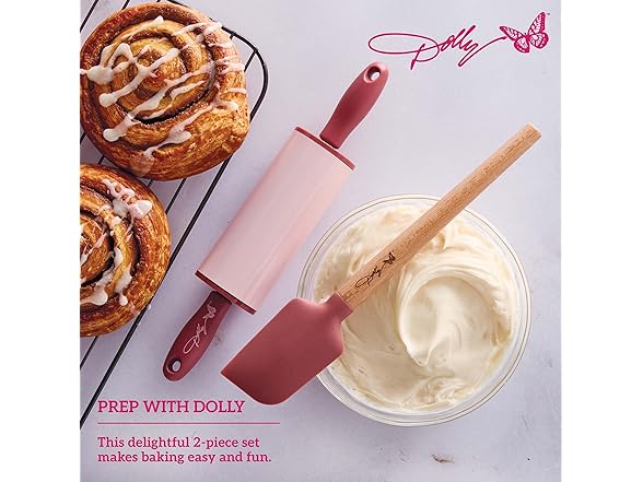 Dolly Parton Mini Spatula and Rolling Pin Set, 2 Piece, Blush
