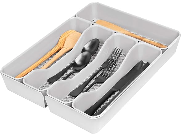 Spectrum HEXA 5-Divider Expandable Silverware Tray (Stone Gray) 