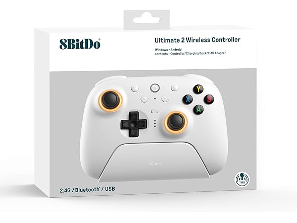 8BitDo Ultimate 2 Wireless Controller for Windows PC, Apple, Steam & Android, Gaming Controller with TMR Joysticks, Hall/Tactile Triggers, Motion Control, RGB Fire Ring, 1000Hz Polling Rate, White (Open Box)