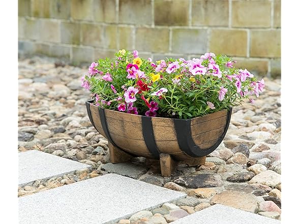 Gardenised 2-Piece Rectangular Half Barrel Flower Pots