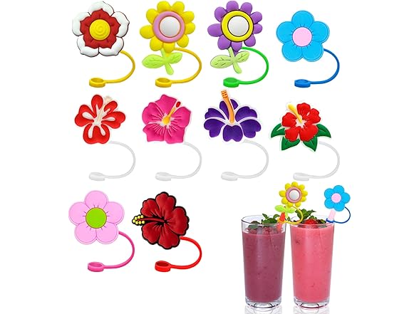 KWOYOS Silicone Flower Straw Cover