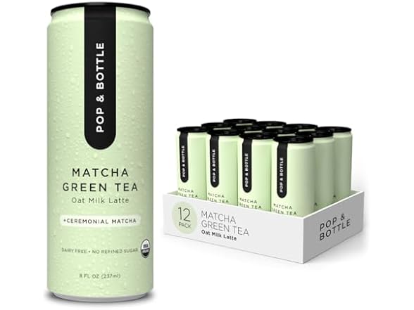 12PK Pop & Bottle, Oat Milk Lattes - Matcha Green Tea