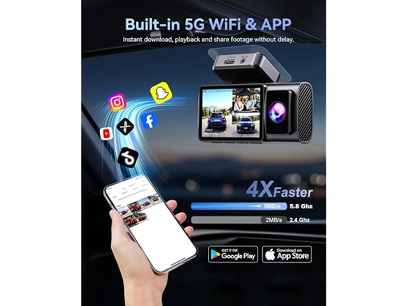 Winail Dash Cam Front Rear 4K 3-Channel