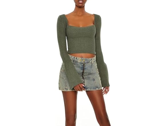 Forever 21 (S) Cropped Bell-Sleeve Sweater