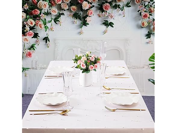 YOUMEHOME 60x120 Inch Pearl Table Cloth, 4PK