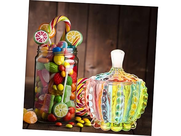 Homoyoyo Colorful Glass Candy Jar w/Lid