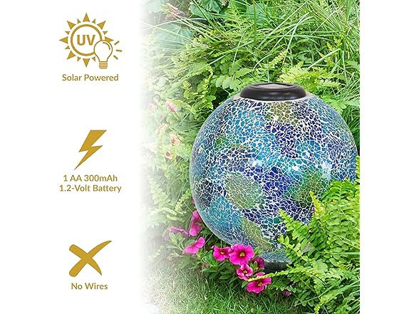 Sunnydaze 10 inch Solar Gazing Ball, Crackled Azul Terra