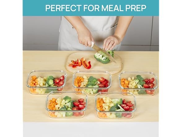Vtopmart Blue 5 Pack 35oz Glass Containers W/ Lids