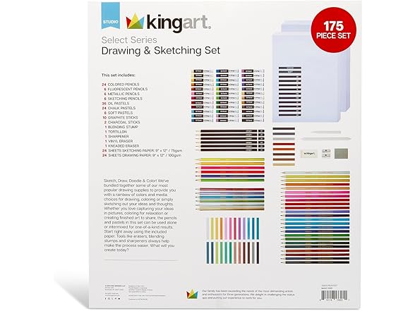 KINGART Select Series Drawing & Sketching Set, 175 pc