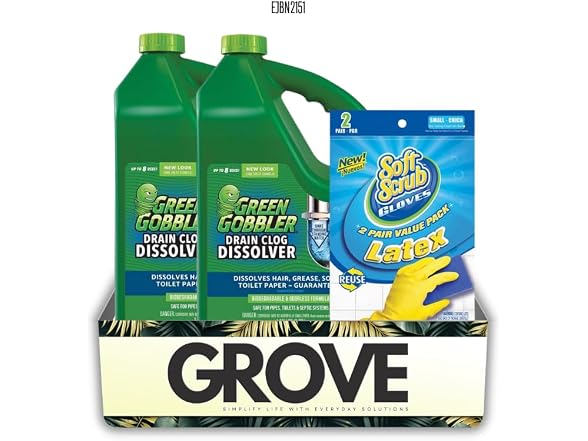 GROVE 2x Green Gobbler Liquid Drain Clog Remover