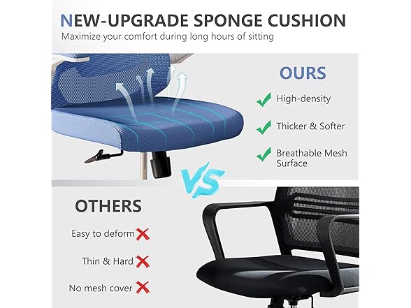 balmstar Ergonomic Office Chair Desk Chair - Mesh Computer Chair with 360° Swivel Wheels, Adjustable 90-130° Recline & Lumbar Support for Home Office, Supports up to 300lbs (01Blue) (Open Box)