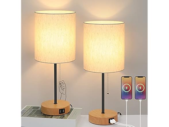 Bosceos Table Lamps Set of 2 with USB Charging Ports