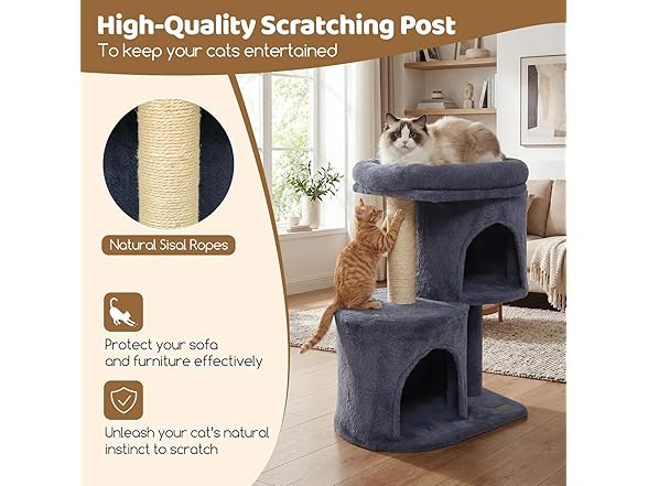 DORTALA Cat Tree for Indoor Cats, 26-Inch Dk Grey