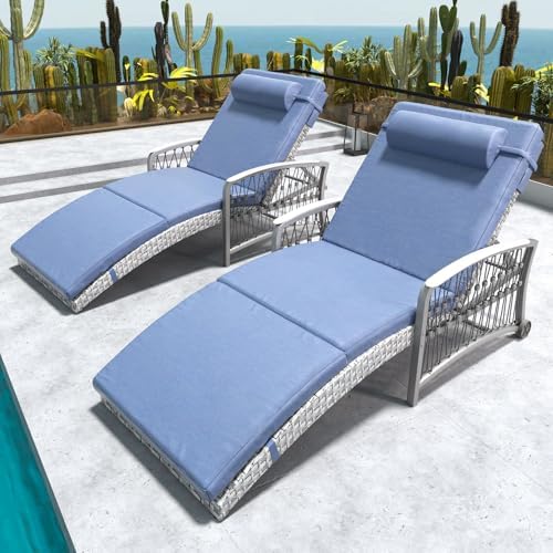 ZZWHom 8001BU Outdoor Chaise Lounge Set of 2 Blue Cushion B
