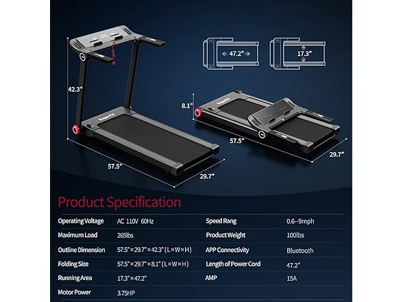 Goplus 3.75HP Folding Treadmill Bluetooth