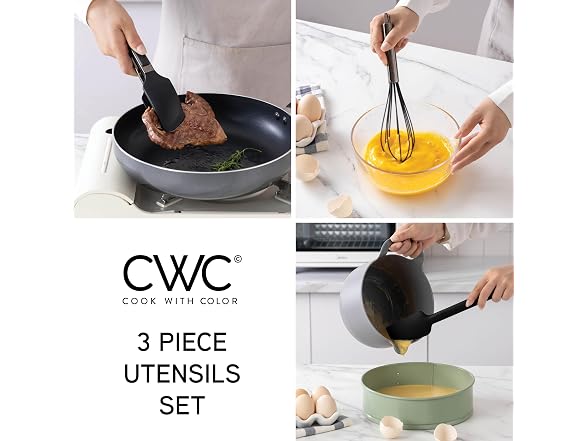 Silicone 3 Pc Utensils Set, Black