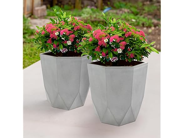 Sunnydaze Modern Faceted 14.75" Planter Set of 2