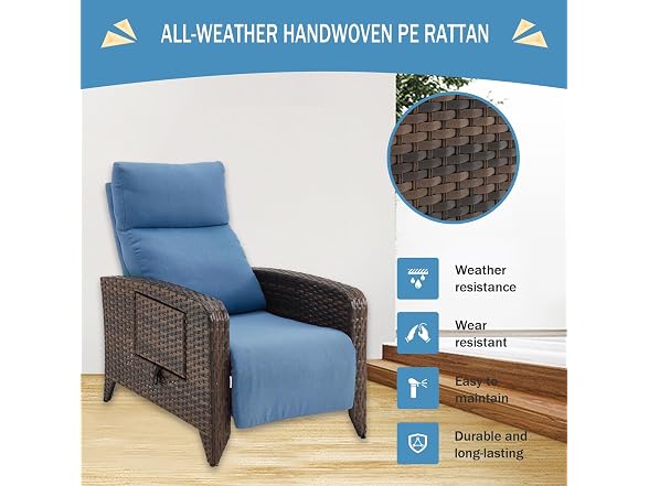 ZZW Upgraded Outdoor Recliner Chair Blue