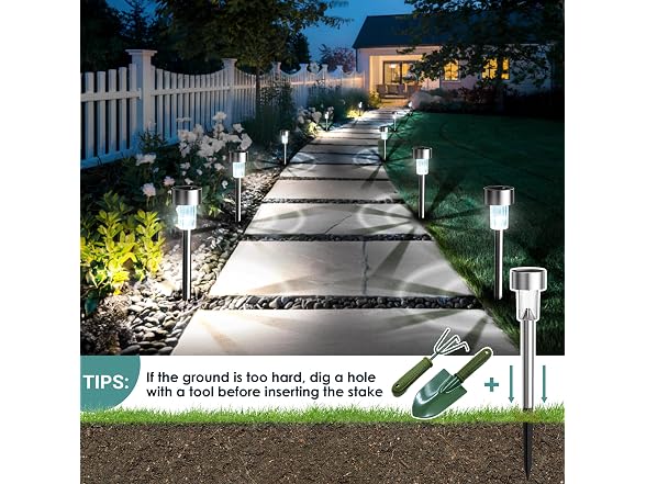 Stainless Steel LED Solar Garden Lights for Patio, 20PK