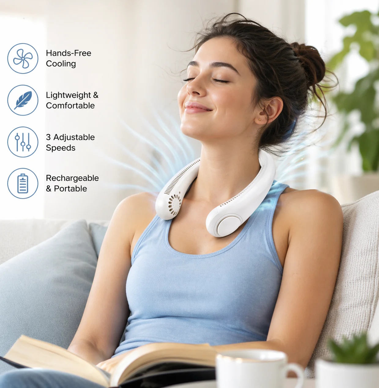 Portable USB Rechargeable Neck Fan - Gallery 9