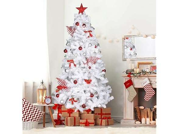 VINGLI 6ft Pre-lit Artificial Christmas Pine Tree