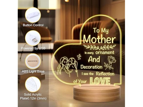 Mom from Daughter Heart Night Light