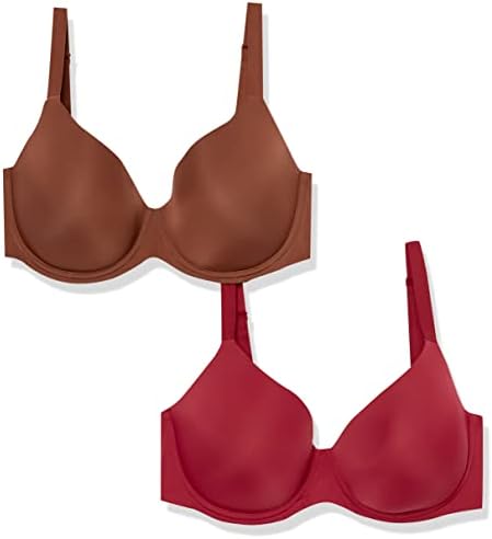 Amazon Essentials Women's Full Coverage Bra, Pack of 2, Burgundy/Chocolate, 44B