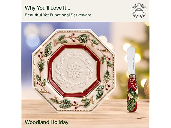 Fitz and Floyd Woodland Holiday Plate and Spreader Set