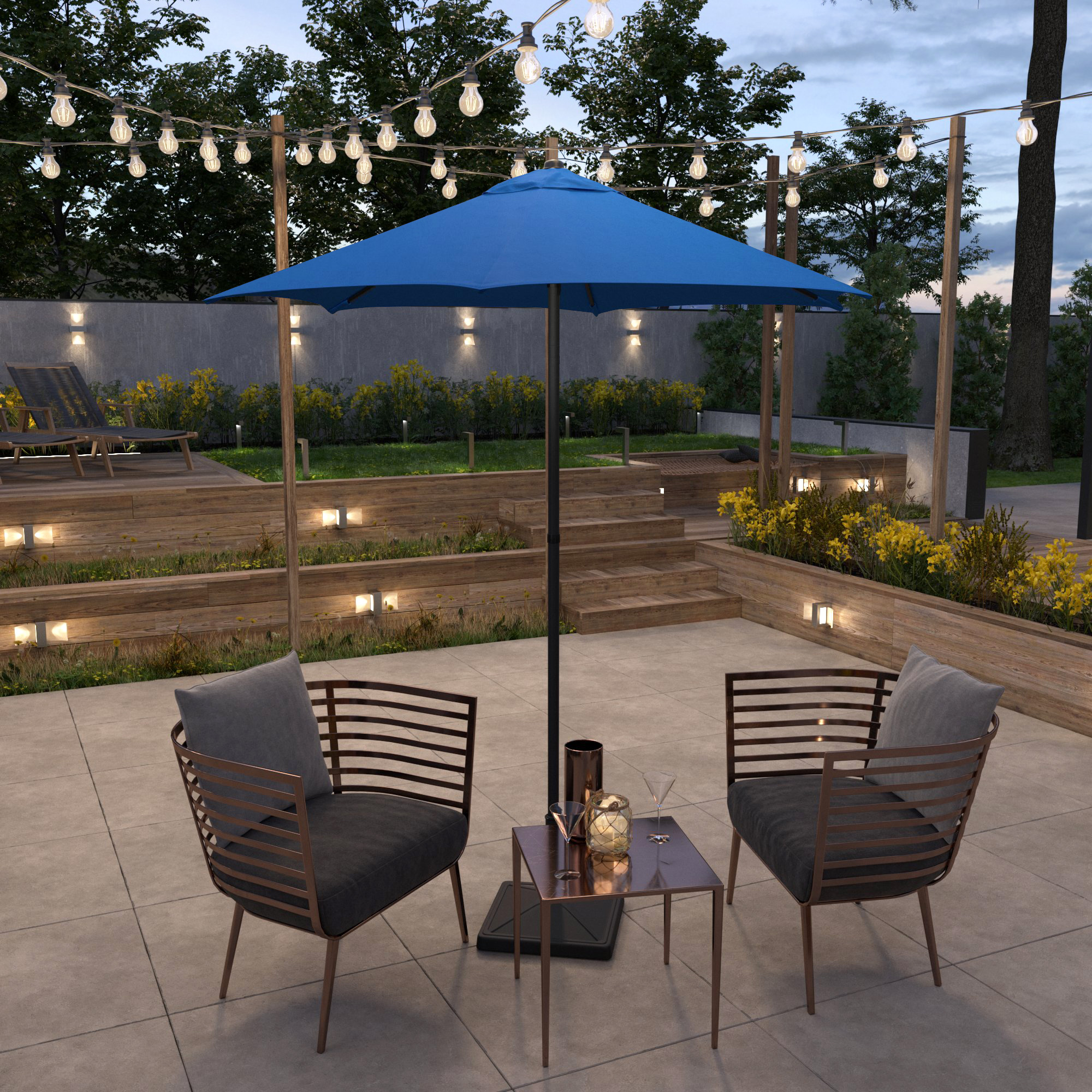 Astella 7.5' Steel Blue Push-button Tilt Patio Umbrella - Gallery 23