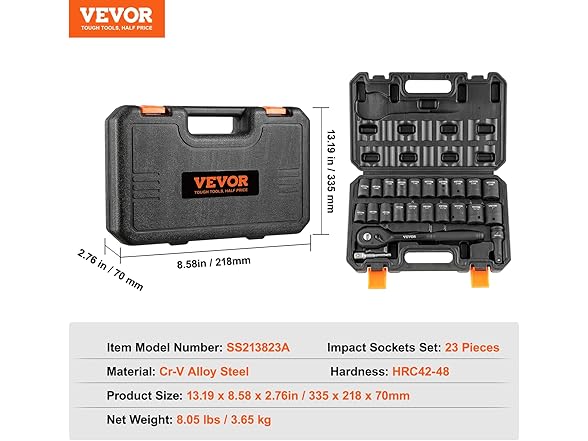 VEVOR Impact Socket Set with 1/2" Drive