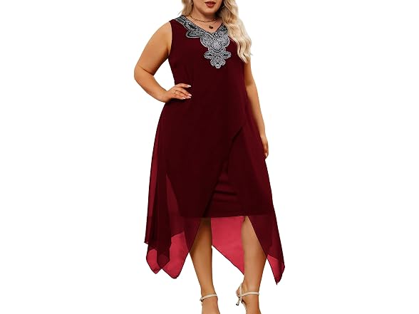 Ocstrade Women (XL) Chiffon Loose Dress Wine Red