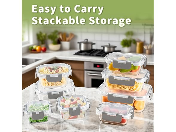 HOMBERKING 8pk Grey Glass Food Containers