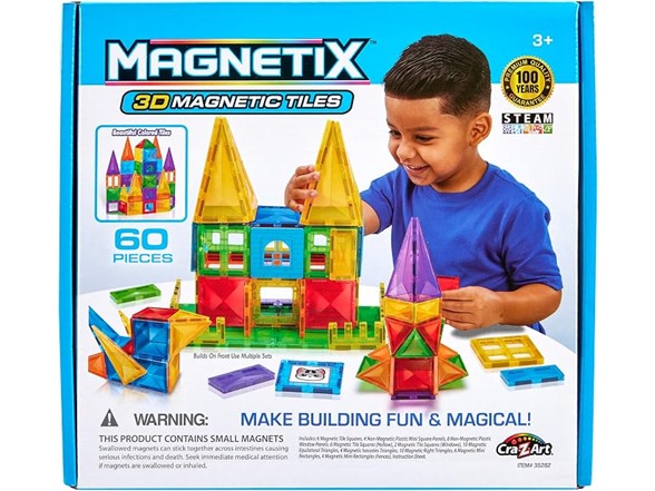 Cra-Z-Art Magnetix 60 Piece 3D Magnetic Tiles