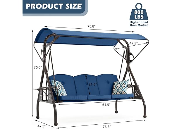ZZW 800LBS Patio Swing with Canopy