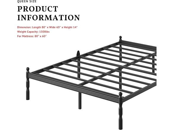ZIYOO 14 inch Metal Queen Bed Frame with Vintage Style