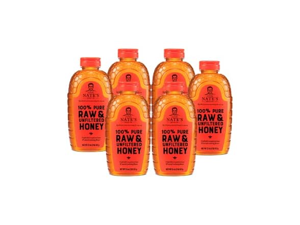 (6-Pack) Nate's 100% Pure, Raw & Unfiltered Honey