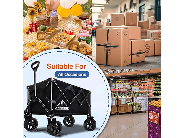 AMNOW Collapsible Wagon Cart with Wheels Foldable
