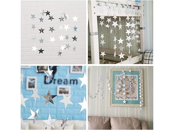 Silver Star Garland Banner Decorations