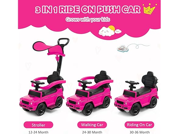 Nightcore Push Car, Ride on Car with Removable Canopy